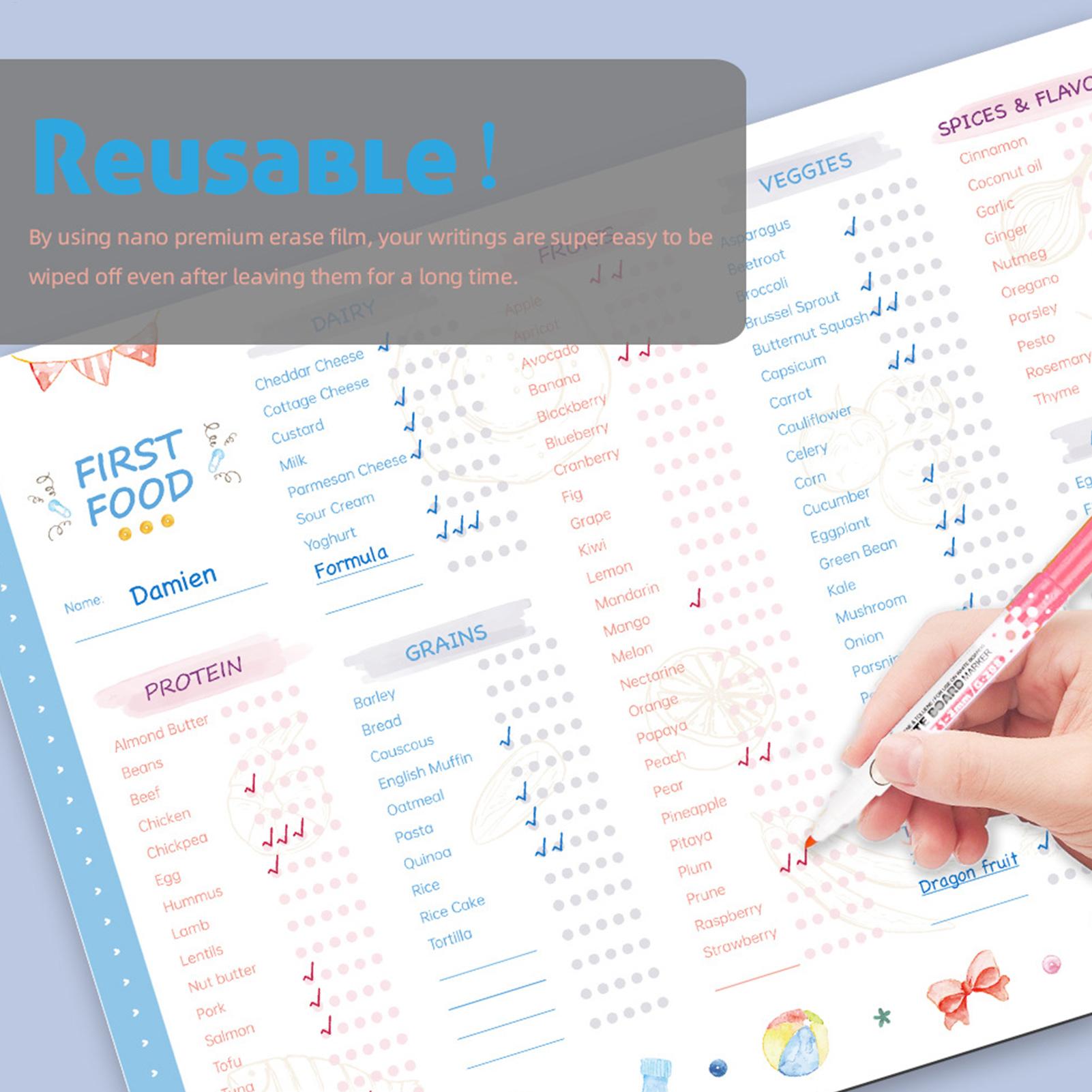 Baby Food Chart - Baby First Foods Checklist Magnetic Repeatable