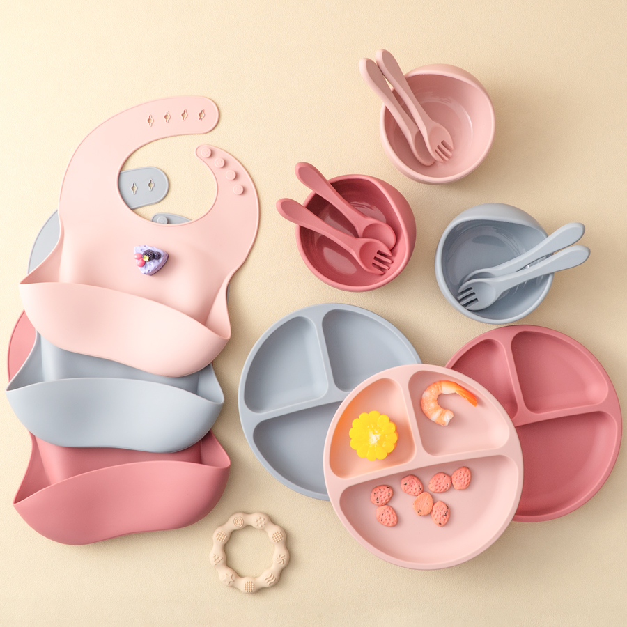 Baby Food Chart - 5Pcs Baby Silicone Feeding Set Round