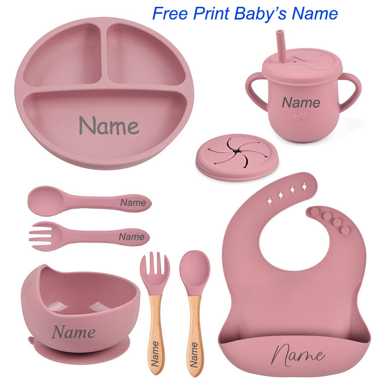 Baby Food Logo - 8Pcs Silicone Tableware Set Personalized Name