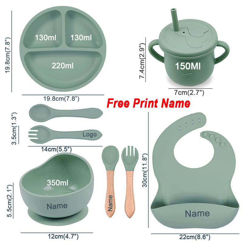 8Pcs Silicone Tableware Set Pe - đánh giá và giá Baby Food Logo